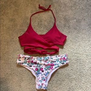 Maroon Flower Wrap Bikini